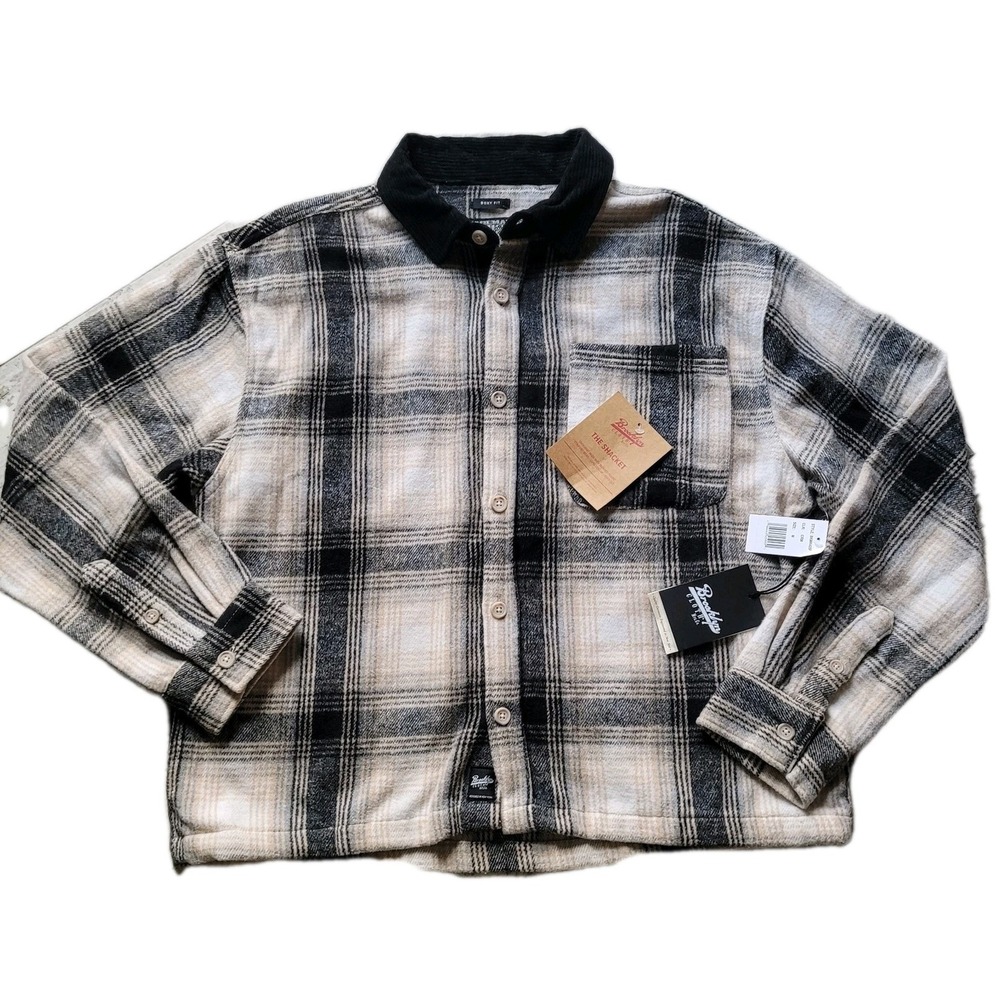 NWT Brooklyn Cloth Plaid "The Shacket" Cream & Black Boxy Fit Chore Coat‎ Medium